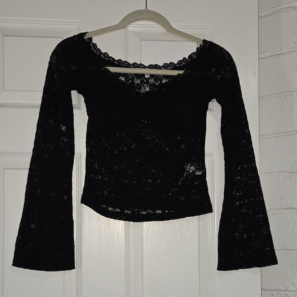 Elegant Black Lace Women's Top Size Medium